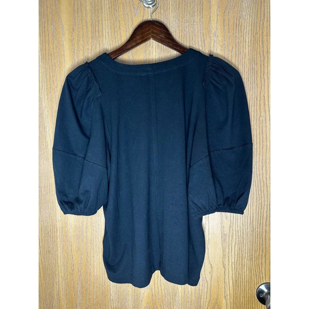 Madewell Black Puff Sleeve Top Blouse Round Neck‎ Short Sleeve Womens Size L